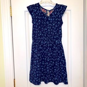 Girls navy Anchor patterned dress